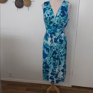 DKNY Blue and White Floral Midi Dress